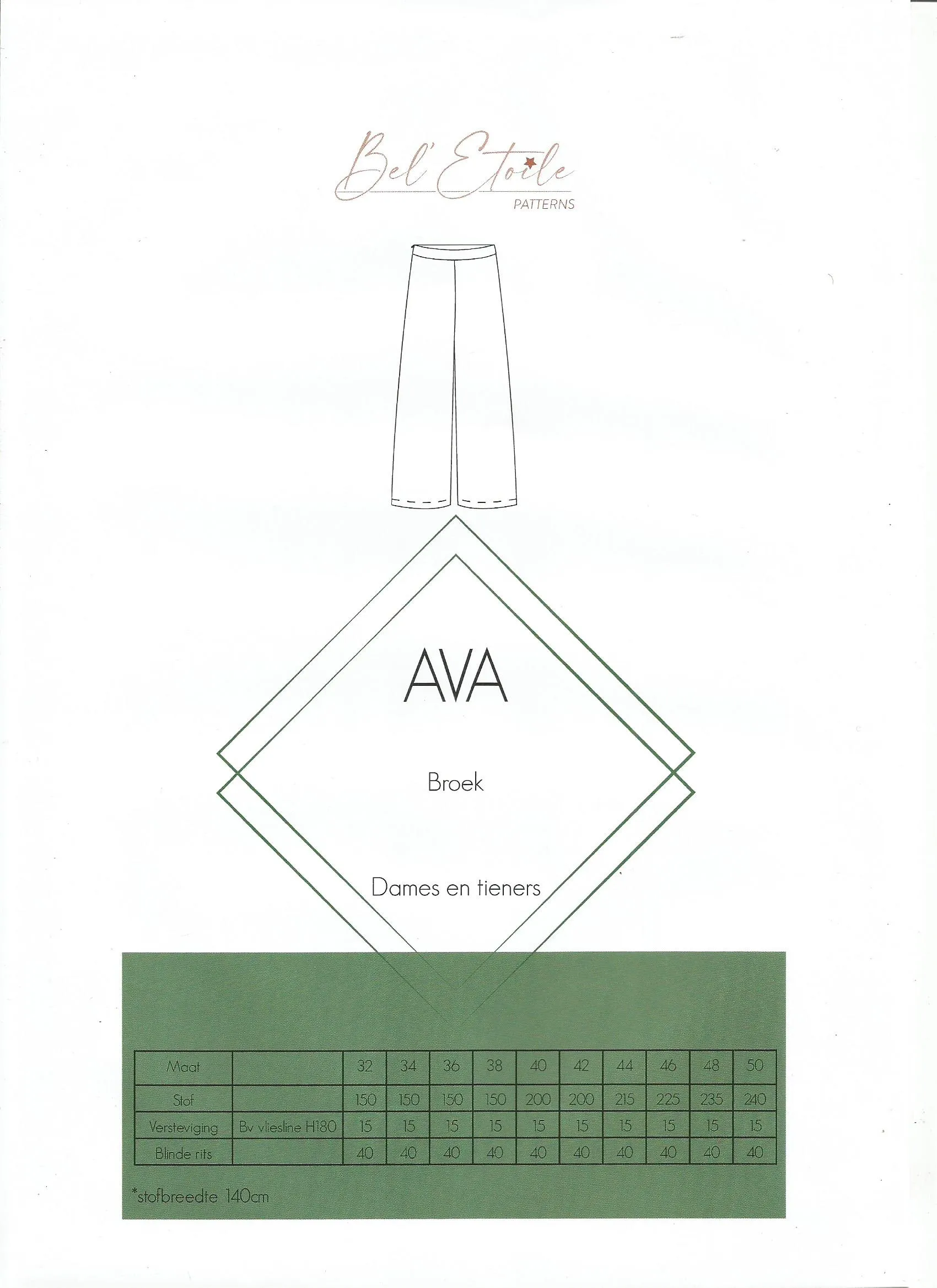 Patroon broek voor dames en tieners - 'Ava' van Bel' Etoile